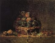 Jean Baptiste Simeon Chardin Walnut and fitted with a basket of plums cherry red millet vinegar oil painting